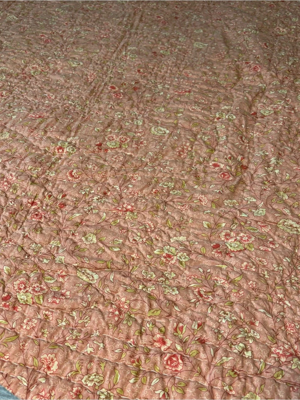 Vtg Appliqué Patchwork Quilt-Floral Tulip Basket Motif By French Tassel 50x50”